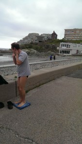 Ted's pre-swim ritual